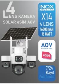 INOX-X14 4LENS 3.6mm  ESİM SOLAR KAMERA 4G   3+3+3+3MP Ses algılama 20Mt Solar Panel+ Dahili Batarya - 1